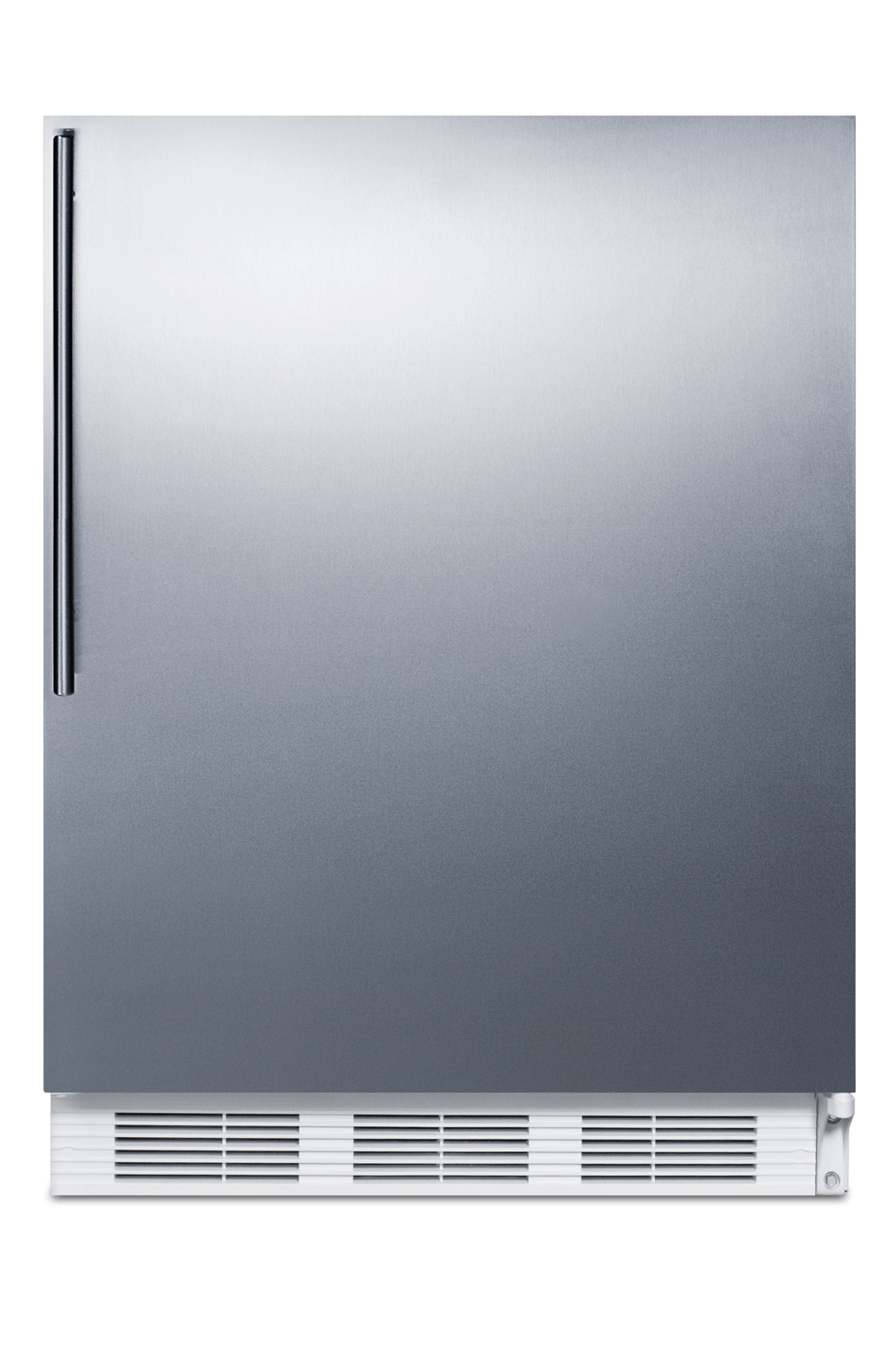 ADA compliant built-in undercounter refrigerator-freezer for residential use, cycle defrost w/deluxe interior, SS door, thin handle, and white cabinet